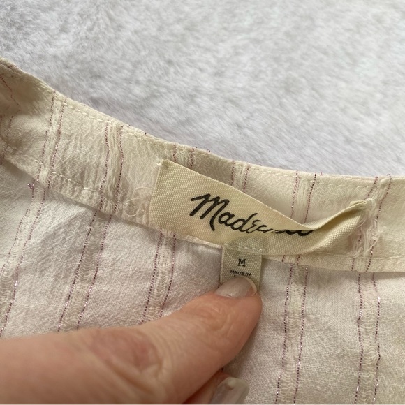 Madewell White Pink Metallic Striped Peplum Top Medium - Picture 8 of 10